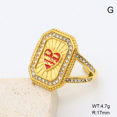 GER001374bhia-066  Czech Stones & Enamel,Handmade Polished  Stainless Steel Ring  BC25040054R