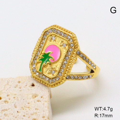 GER001375bhia-066  Czech Stones & Enamel,Handmade Polished  Stainless Steel Ring  BC25040047R