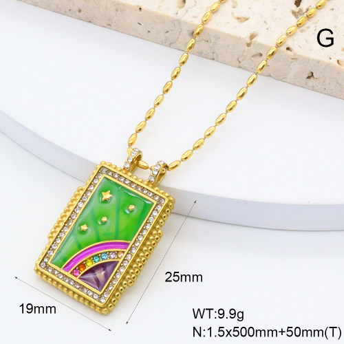 GEN002017bhia-066  Czech Stones & Enamel,Handmade Polished  Stainless Steel Necklace  BC25030039N