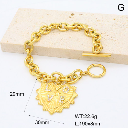 GEB000795bhia-066  18K PVD Czech Stones,Handmade Polished  Stainless Steel Bracelet  BC24070645B  nostock