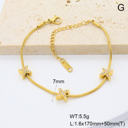 GEB000797bhia-066  18K PVD Czech Stones,Handmade Polished  Stainless Steel Bracelet  BC25040134B  nostock