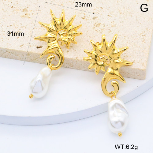 GEE002612bhva-066  316 Pin 18K PVD Resin Imitation Pearls,Handmade Polished  Stainless Steel Earrings  BC25060134E