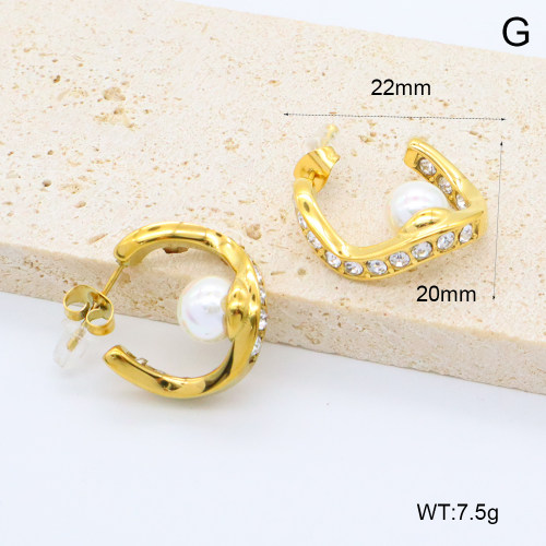 GEE002613bhia-066  316 Pin 18K PVD Shell Pearls & Czech Stones,Handmade Polished  Stainless Steel Earrings  BC24040014E  nostock
