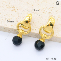 GEE002614bhia-066  316 Pin 18K PVD Glass,Handmade Polished  Stainless Steel Earrings  BC25030026E-BK