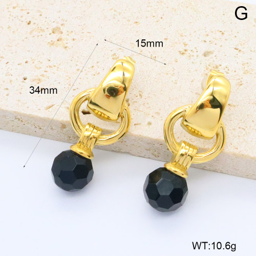 GEE002614bhia-066  316 Pin 18K PVD Glass,Handmade Polished  Stainless Steel Earrings  BC25030026E-BK