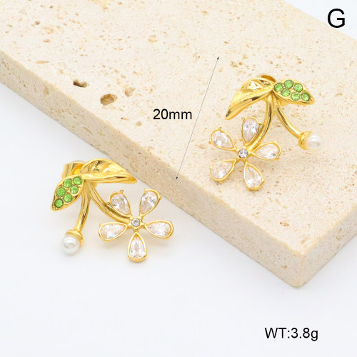 GEE002621bhia-066  316 Pin 18K PVD Plastic Imitation Pearls & Czech Stones & Zircon,Handmade Polished  Stainless Steel Earrings  BC25040122E
