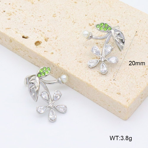 GEE002622vhha-066  316 Pin 18K PVD Plastic Imitation Pearls & Czech Stones & Zircon,Handmade Polished  Stainless Steel Earrings  BC25040122E-S