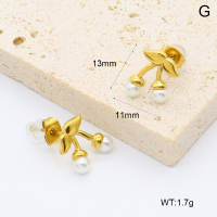 GEE002623bhva-066  316 Pin 18K PVD Resin Imitation Pearls,Handmade Polished  Stainless Steel Earrings  BC25060135E-P