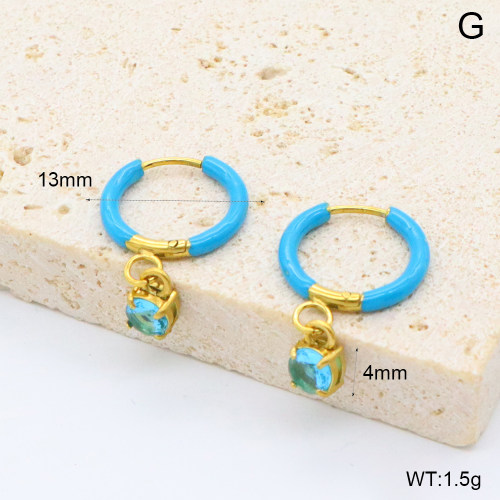 GEE002624bhia-066  316 Pin 18K PVD Enamel & Zircon,Handmade Polished  Stainless Steel Earrings  BC25060136E-BE