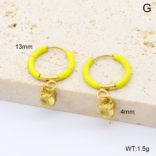 GEE002625bhia-066  316 Pin 18K PVD Enamel & Zircon,Handmade Polished  Stainless Steel Earrings  BC25060136E-YW