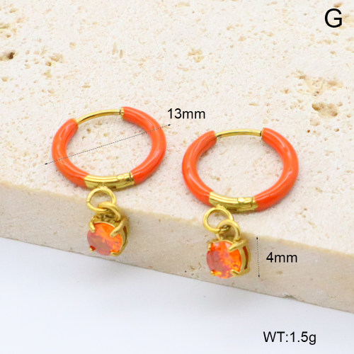 GEE002626bhia-066  316 Pin 18K PVD Enamel & Zircon,Handmade Polished  Stainless Steel Earrings  BC25060136E-OE