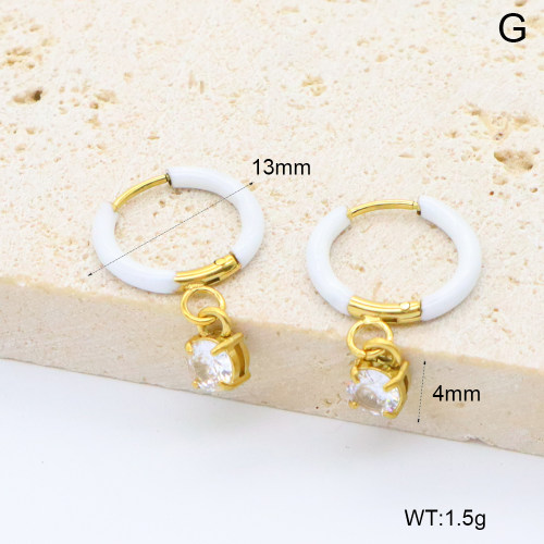 GEE002627bhia-066  316 Pin 18K PVD Enamel & Zircon,Handmade Polished  Stainless Steel Earrings  BC25060136E-WE