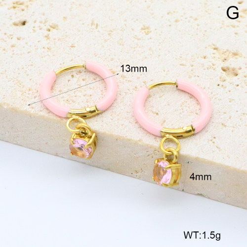 GEE002628bhia-066  316 Pin 18K PVD Enamel & Zircon,Handmade Polished  Stainless Steel Earrings  BC25060136E-PK