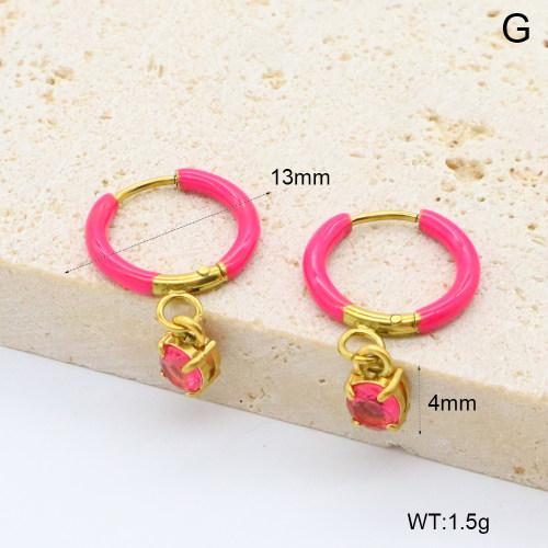 GEE002629bhia-066  316 Pin 18K PVD Enamel & Zircon,Handmade Polished  Stainless Steel Earrings  BC25060136E-RD