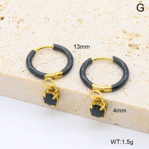 GEE002630bhia-066  316 Pin 18K PVD Enamel & Zircon,Handmade Polished  Stainless Steel Earrings  BC25060136E-BK