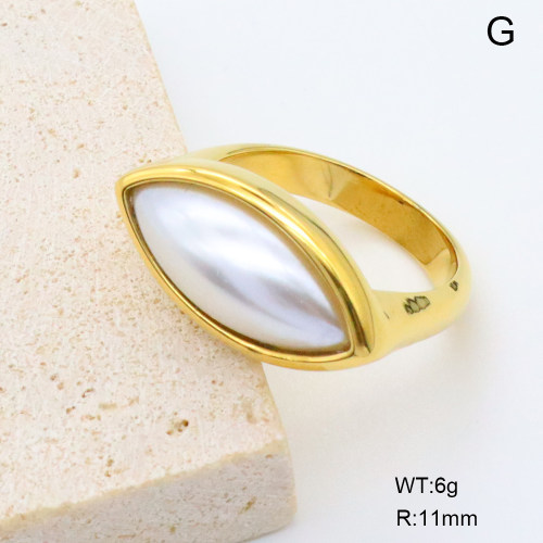 GER001392bhia-066  18K PVD Resin Imitation Pearls,Handmade Polished  6-8#  Stainless Steel Ring  BC24120467R  nostock