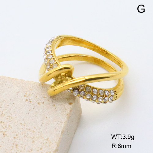 GER001397bhia-066  18K PVD Czech Stones,Handmade Polished  6-8#  Stainless Steel Ring   BC24110208R-WT  nostock