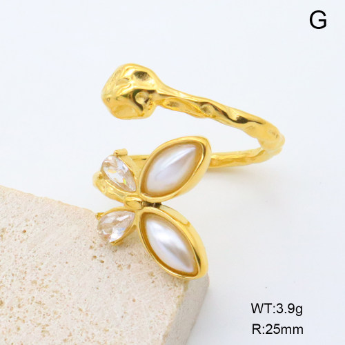 GER001401bhia-066  18K PVD Resin Imitation Pearls & Zircon,Handmade Polished  Stainless Steel Ring   BC24110217R  nostock