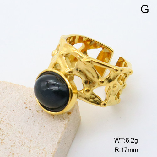 GER001404vhha-066  18K PVD Agate,Handmade Polished  Stainless Steel Ring   BC25010015R-BK  nostock