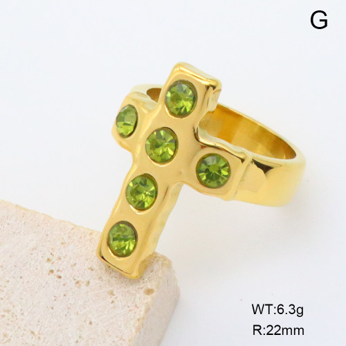 GER001406bhia-066  18K PVD Czech Stones,Handmade Polished  6-8#  Stainless Steel Ring   BC25010025R-GN  nostock