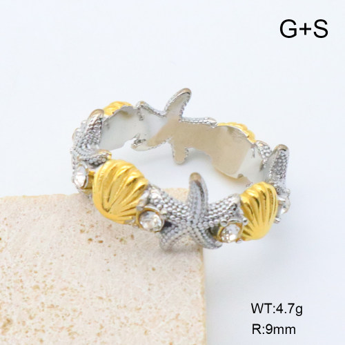 GER001414bhia-066  18K PVD Czech Stones,Handmade Polished  6-8#  Stainless Steel Ring   BC24110364R-PS  nostock