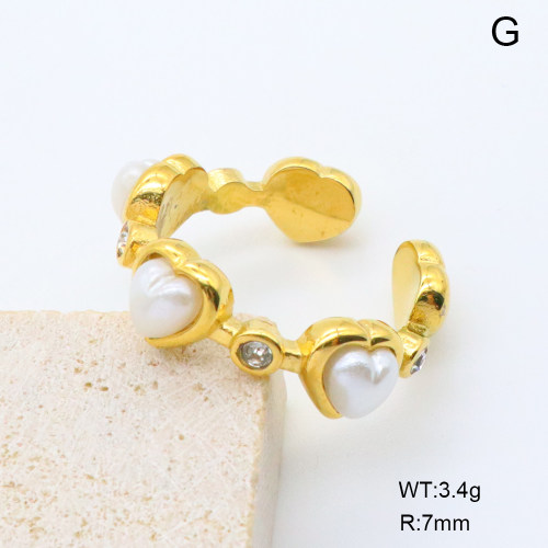GER001421bhia-066  18K PVD Resin Imitation Pearls & Czech Stones,Handmade Polished  Stainless Steel Ring  BC25040098R-P  nostock