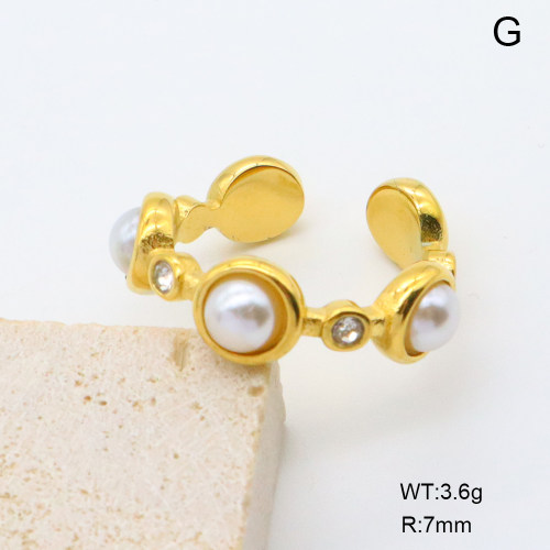 GER001422bhia-066  18K PVD Resin Imitation Pearls & Czech Stones,Handmade Polished  Stainless Steel Ring  BC25040097R-P  nostock