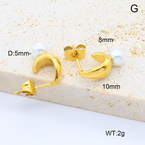 6E3002693bbpm-G034  316 SS 18K PVD Shell Beads,Handmade Polished  Stainless Steel Earrings  nostock