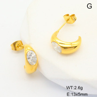 6E4004443bhil-700  316 SS 18K PVD Zircon,Handmade Polished  Stainless Steel Earrings  nostock