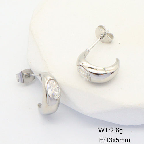 6E4004444vhha-700  316 SS Zircon,Handmade Polished  Stainless Steel Earrings  nostock