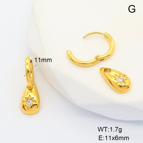 6E4004445bhil-700  316 SS 18K PVD Czech Stones,Handmade Polished  Stainless Steel Earrings  nostock