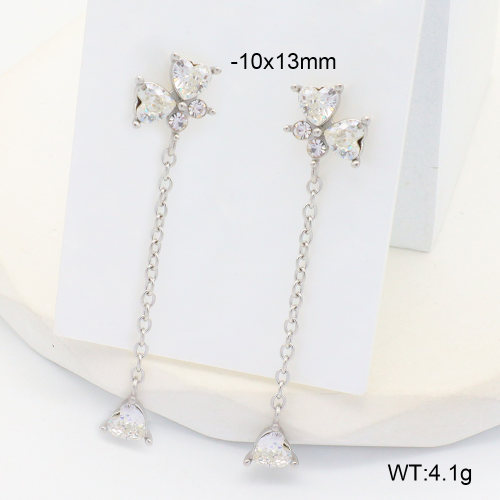 6E4004448vhhl-700  316 SS Zircon,Handmade Polished  Stainless Steel Earrings  nostock