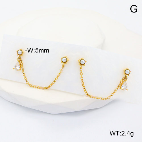 6E4004465bhim-G034  316 SS 18K PVD Zircon & Plastic Imitation Pearls,Handmade Polished  Stainless Steel Earrings  nostock