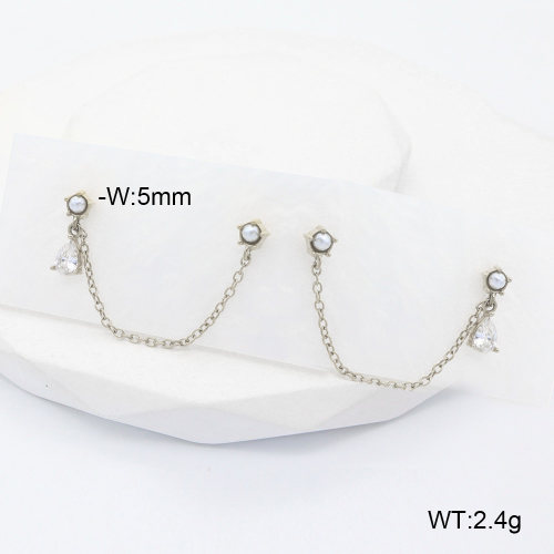 6E4004466bhbm-G034  316 SS Zircon & Plastic Imitation Pearls,Handmade Polished  Stainless Steel Earrings  nostock