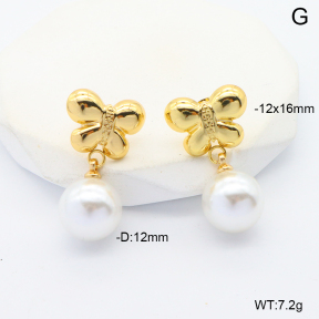 6E3002668aajo-G038  316 Pin Plastic Imitation Pearls  Stainless Steel Earrings