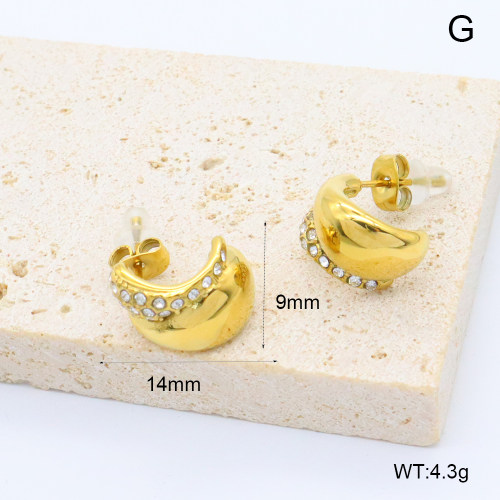 GEE002597bhia-066  316 Pin 18K PVD Czech Stones,Handmade Polished  Stainless Steel Earrings  BC24120414E-WT