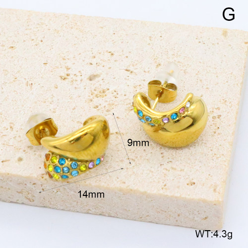 GEE002598bhia-066  316 Pin 18K PVD Czech Stones,Handmade Polished  Stainless Steel Earrings  BC24120414E-CR
