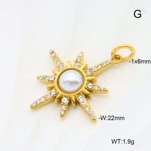 GEP000085ablb-066  18K PVD Resin Imitation Pearls & Czech Stones,Handmade Polished  Stainless Steel Pendant  nostock