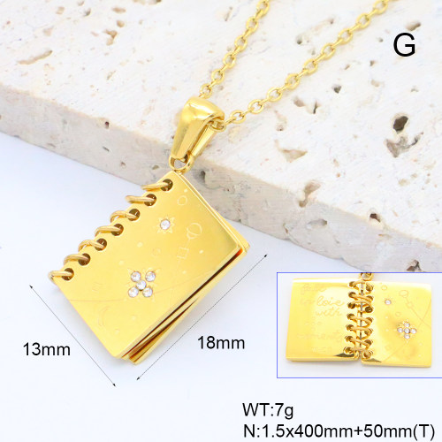 GEN001119vhkb-066  Czech Stones,Handmade Polished Stainless Steel Necklace 