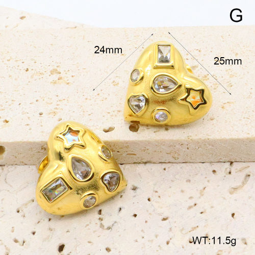 GEE002636bhia-066  316 Pin 18K PVD Czech Stones & Zircon,Handmade Polished  Stainless Steel Earrings  BC25070217E-WT  nostock