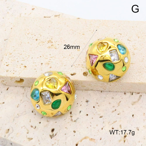 GEE002637bhia-066  316 Pin 18K PVD Czech Stones & Zircon,Handmade Polished  Stainless Steel Earrings  BC24110725E-CR  nostock