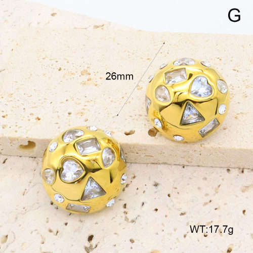 GEE002638bhia-066  316 Pin 18K PVD Czech Stones & Zircon,Handmade Polished  Stainless Steel Earrings  BC24110725E-WT  nostock
