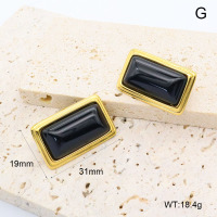 GEE002641bhia-066  316 Pin 18K PVD Agate,Handmade Polished  Stainless Steel Earrings  BC25060170E-BK  nostock