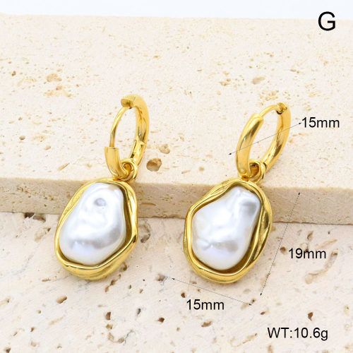 GEE002645bhia-066  316 Pin 18K PVD Resin Imitation Pearls ,Handmade Polished  Stainless Steel Earrings  BC25060102E-1  nostock