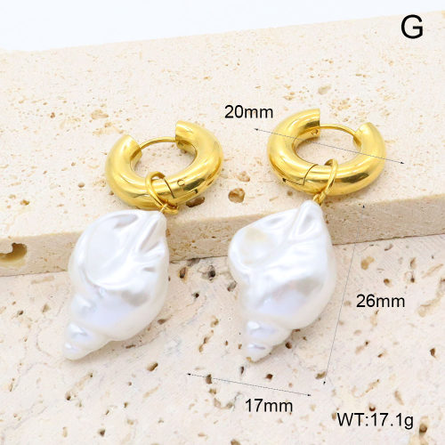 GEE002648bhva-066  316 Pin 18K PVD Resin Imitation Pearls ,Handmade Polished  Stainless Steel Earrings  BC25070210E-2  nostock