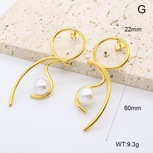 GEE002650bhva-066  316 Pin 18K PVD Resin Imitation Pearls ,Handmade Polished  Stainless Steel Earrings  BC25060131E  nostock