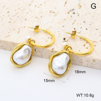 GEE002651bhia-066  316 Pin 18K PVD Resin Imitation Pearls ,Handmade Polished  Stainless Steel Earrings  BC25060102E-2  nostock