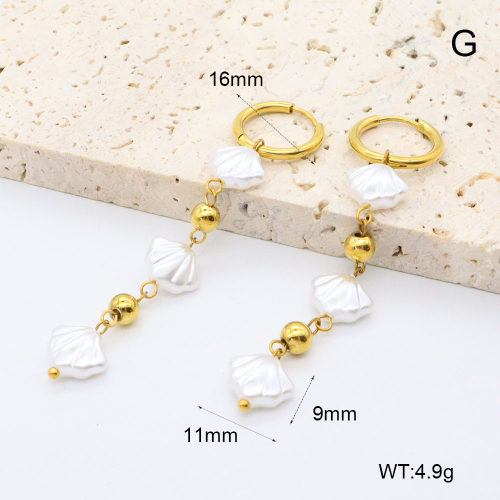 GEE002652bhia-066  316 Pin 18K PVD Resin Imitation Pearls ,Handmade Polished  Stainless Steel Earrings  BC25070211E  nostock