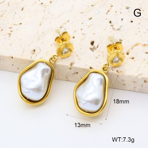 GEE002654bhia-066  316 Pin 18K PVD Zircon & Resin Imitation Pearls,Handmade Polished  Stainless Steel Earrings  BC24110298E-2  nostock