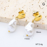 GEE002655bhva-066  316 Pin 18K PVD Resin Imitation Pearls ,Handmade Polished  Stainless Steel Earrings  BC25070216E  nostock